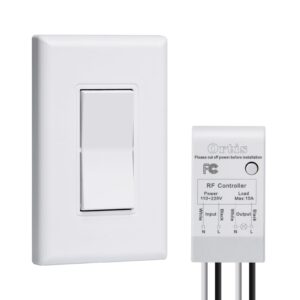 Wireless Light Switch and Receiver Kit, Ortis 300ft RF Range Wireless Wall Switches for Lights & Fans, Battery Included, No Wiring Needed, Suitable for incadescent, Halogen, Fluorescent CFL