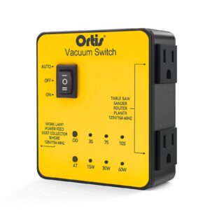Automatic Vacuum Switch, Ortis Plug in Dust Control Autoswitch for 2 Power Tools, Auto/On/Off Modes, Adjustable Start & Delay-Off for Cleaner Air, Smoother Workflow, Yellow HVC-14Y
