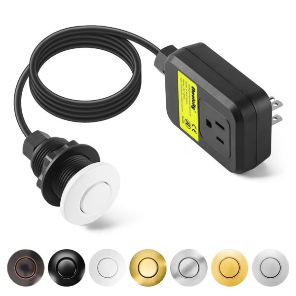 Garbage Disposal Air Switch Kit Sink Top Waste Disposal Stainless Steel White On/Off Air Button Food and Waste Disposals Part by Etoolcity, UL Listed