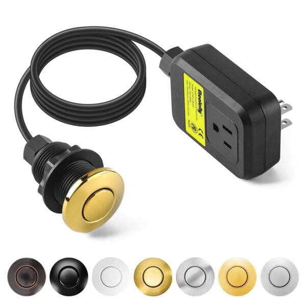 Garbage Disposal Air Switch Kit Sink Top Waste Disposal Stainless Steel Golden Polished On/Off Air Button Food and Waste Disposals Part by Etoolcity, UL Listed LF40-C062