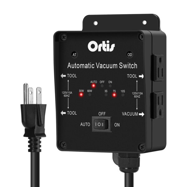 2025 New! Automatic Vacuum Switch, Ortis Dust Control Autoswitch for 3 Power Tools, Delay Vacuum On/Off to Prevent Circuit Overload and Tripping, Adjustable Actuation Threshold, Black HVC-10B