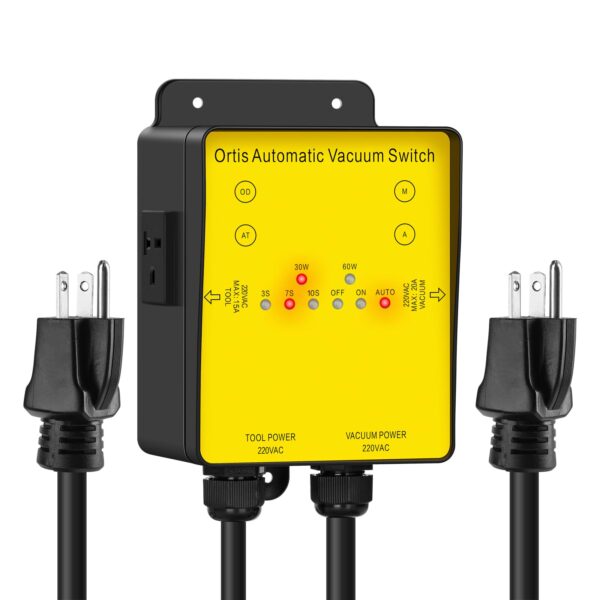 Automatic Vacuum Switch, Ortis 220V Dust Collector Starter Outlet Switch for 220V Tools and 220V Vacuum, Delay Vacuum On/Off & Adjustable Actuation Threshold Design, Save Time on Vacuum Control