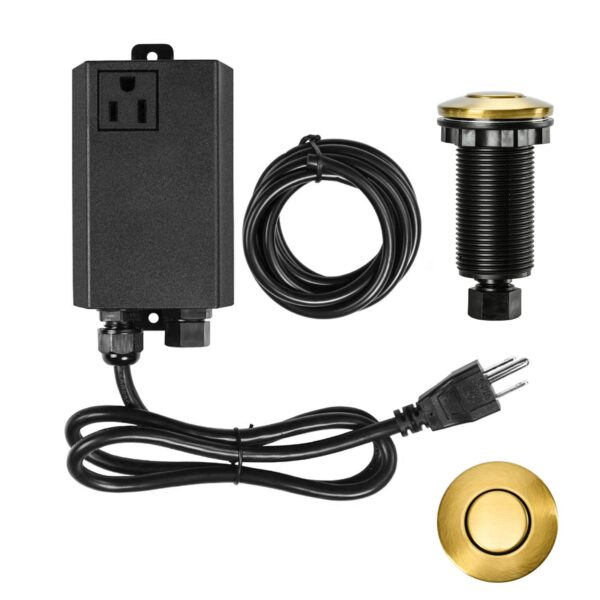 Garbage Disposal Air Switch Kit Single Outlet Sink Top Waste Disposal Long Stainless Steel Brushed Gold On/Off Air Button Food and Waste Disposals Part by Etoolcity