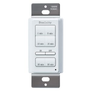 Countdown Timer Switch, Etoolcity Bathroom Fan Timer, 1-5-10-15-20-30 Min Preset in-Wall Timer Switch, Neutral Wire Required, 1800W, White