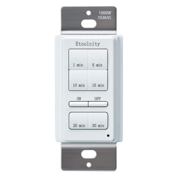 Countdown Timer Switch, Etoolcity Bathroom Fan Timer, 1-5-10-15-20-30 Min Preset in-Wall Timer Switch, Neutral Wire Required, 1800W, White