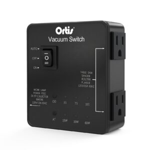 Automatic Vacuum Switch, Ortis Plug in Dust Control Autoswitch for 2 Power Tools, Auto/On/Off Modes, Adjustable Start & Delay-Off for Cleaner Air, Smoother Workflow, Black HVC-14B