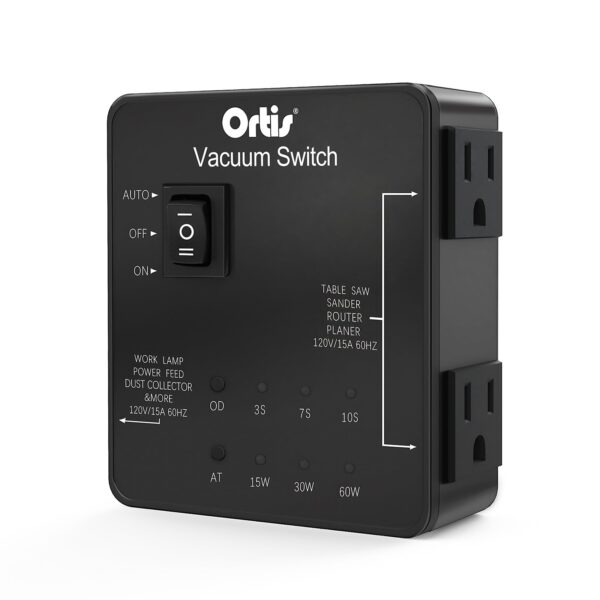 Automatic Vacuum Switch, Ortis Plug in Dust Control Autoswitch for 2 Power Tools, Auto/On/Off Modes, Adjustable Start & Delay-Off for Cleaner Air, Smoother Workflow, Black HVC-14B