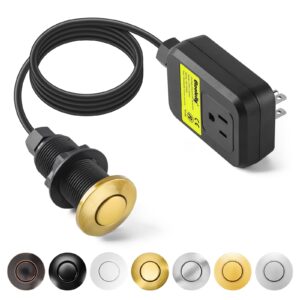 Garbage Disposal Air Switch Kit Sink Top Waste Disposal Long Stainless Steel Golden Brushed On/Off Air Button Food and Waste Disposals Part by Etoolcity, UL Listed