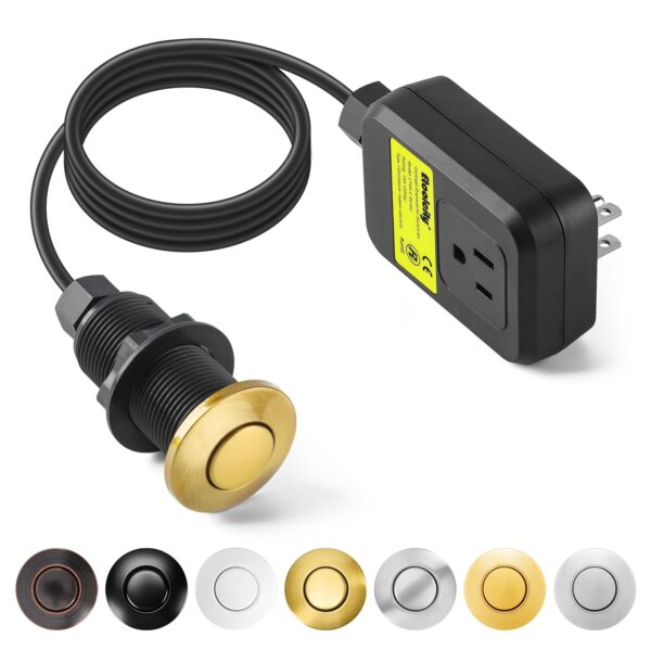 Garbage Disposal Air Switch Kit Sink Top Waste Disposal Long Stainless Steel Golden Brushed On/Off Air Button Food and Waste Disposals Part by Etoolcity, UL Listed