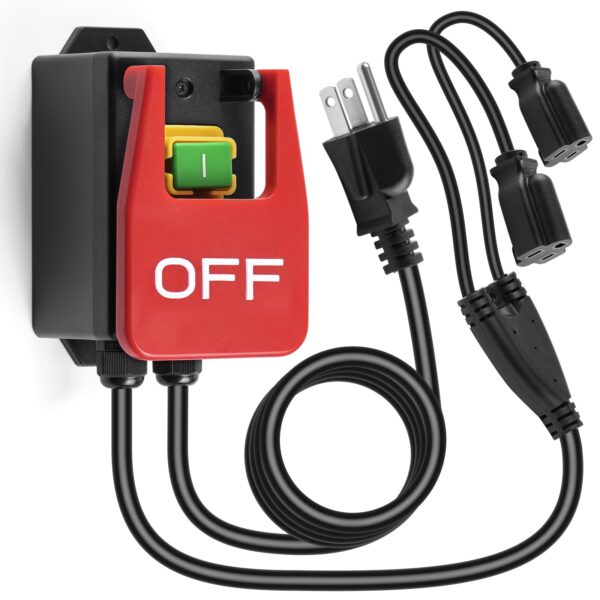 110V Single Phase Safety Switch, Ortis Router Table Switch with 2 Female Plugs and Synchronized Start/Stop, Large Emergency Stop Paddle, Designed for Table Saws and Workshop Tools