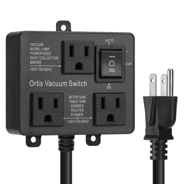 Automatic Vacuum Switch, Ortis Vacuum Switch for More Power Tools, Delay Vacuum On/Off to Prevent Circuit Overload and Tripping, Keep Your Workplace Cleaner, Better for Your Lung, Black