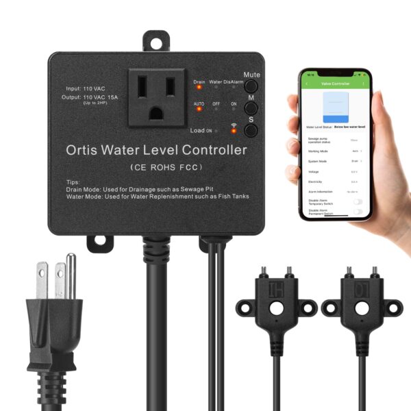 WiFi Sump Pump Controller Alarm, Check Water Level Status, Timely Alerts for Pump Failures & Overload, Keep Your Basement Dry, Perfect for Sewage Pits, Submersible /Utility /Water Well Pumps, Black